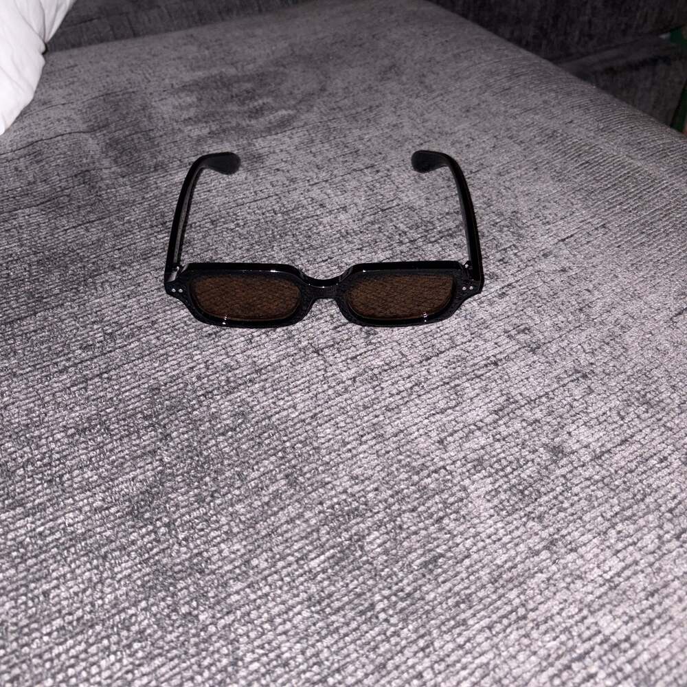 Black Hipster Geek-Chic Square Tinted Sunglasses with Brown Sunwear Lenses